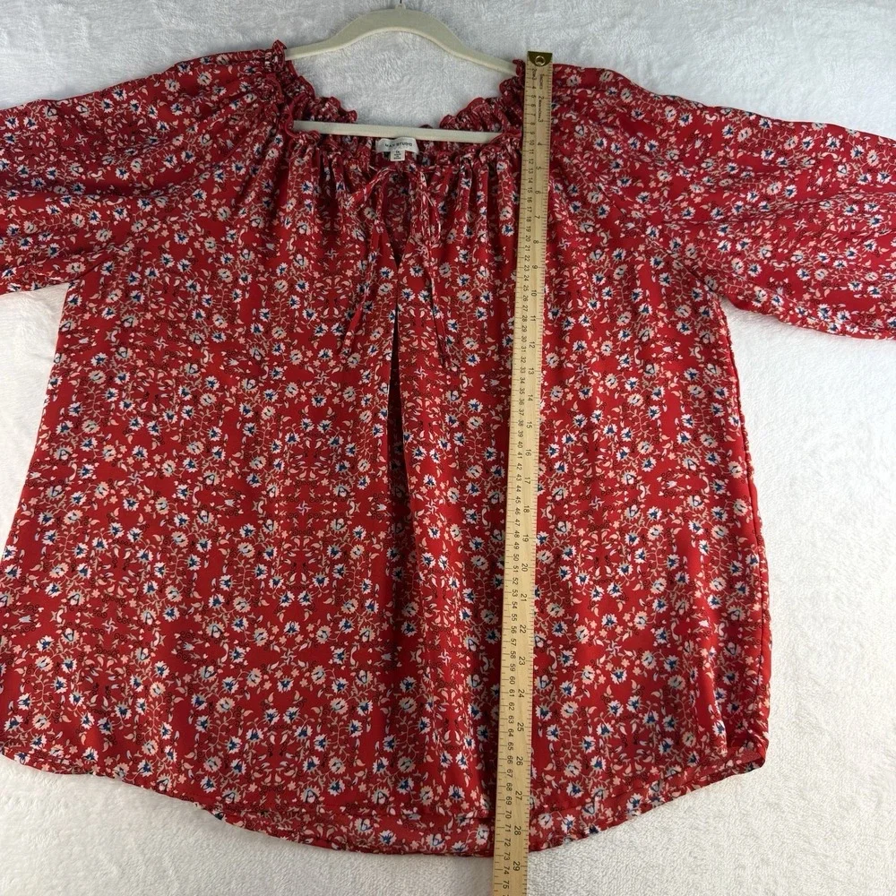 Max Studio Plus 1X Top Red Floral Peasant Blouse Boho Cottagecore Flowy Women's - Picture 9 of 11